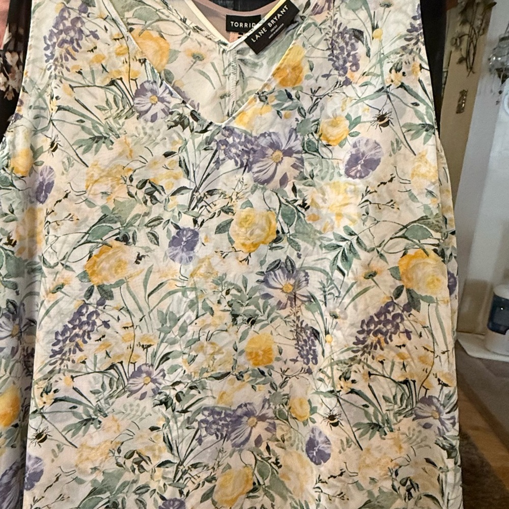Lane Bryant Floral Tank Top - Yellow, Purple, Green